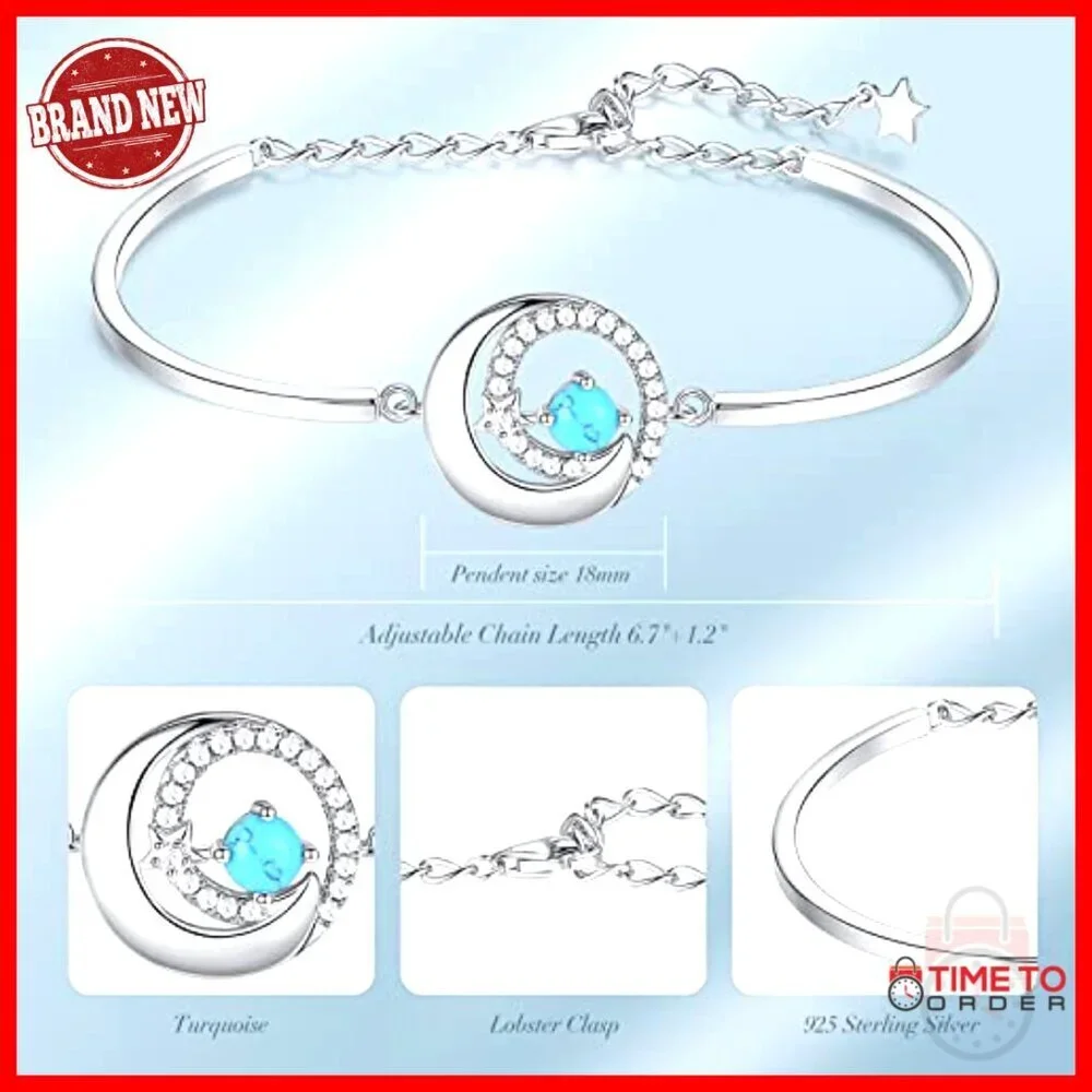 Sterling Silver Moon Star Charm Bracelet Adjustable Chain Elegant Fine Jewelry